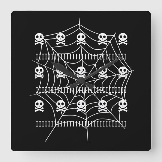 Halloween Skull Spider Web Kostüm Trick Or Treat Quadratische Wanduhr (Vorderseite)