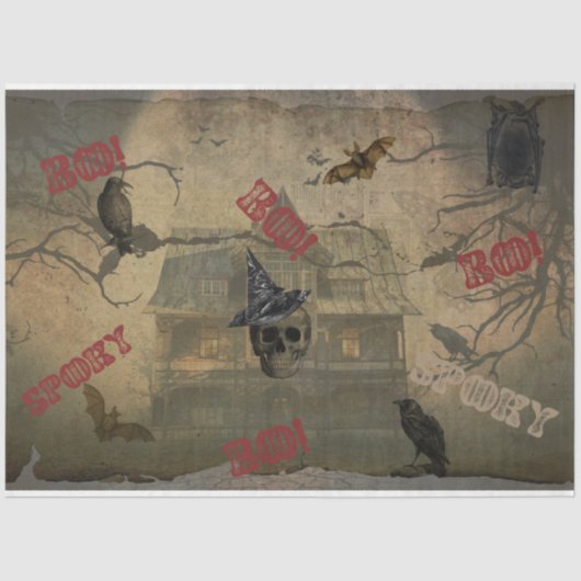 Halloween Skull Spuk House Beängstigend Seidenpapier (Vorderseite)