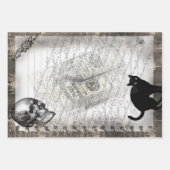 Halloween Skull und Black Cat Script Ephemera Geschenkpapier Set (Vorderseite)