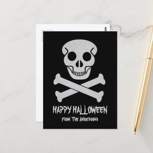 Halloween Skull und Knochen Postkarte (Vorderseite/Rückseite Beispiel)