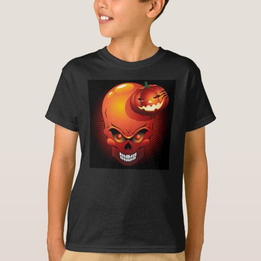 Halloween Skull und Pumpkin T - Shirt (Vorderseite)