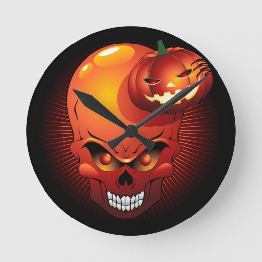 Halloween Skull und Pumpkin Wall Clock Runde Wanduhr (Vorderseite)