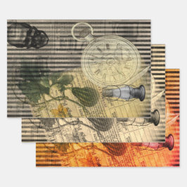 Halloween Skull Vintag Clock und Green Pumpkin Geschenkpapier Set