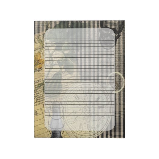 Halloween Skull Vintag Clock und Green Pumpkin Notizblock (Rotiert)