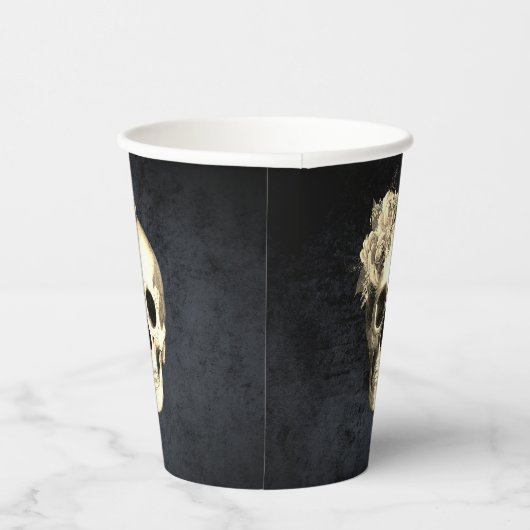 Halloween Skull White Roses Pappbecher (Rechts)