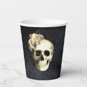 Halloween Skull White Roses Pappbecher (Vorderseite)