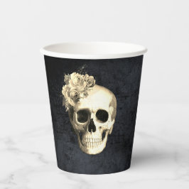 Halloween Skull White Roses Pappbecher