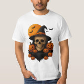 Halloween Skull With Pumpkins and Witch Hat T-Shir T-Shirt (Vorderseite)
