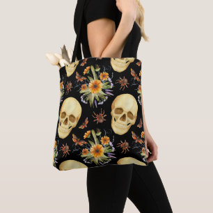 HALLOWEEN SKULLS BLUME SPIDER SCHWARZ-WEISS TASCHE
