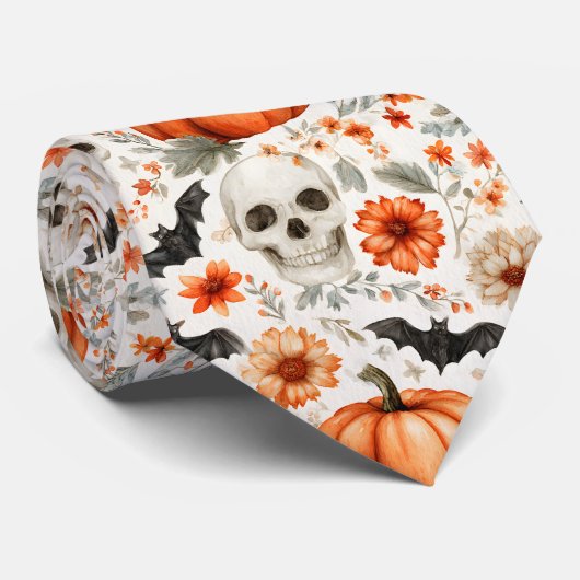 Halloween Skulls Blume und Kürbis Krawatte (Gerollt)