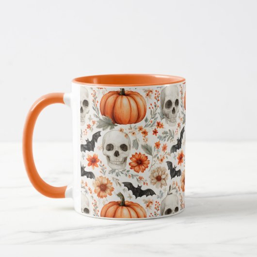 Halloween Skulls Blume und Kürbis Tasse (Links)