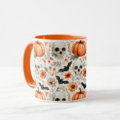 Halloween Skulls Blume und Kürbis Tasse (Vorderseite Links)