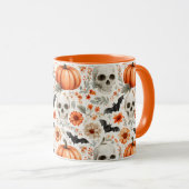 Halloween Skulls Blume und Kürbis Tasse (VorderseiteRechts)
