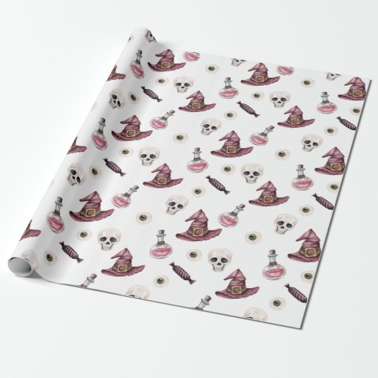 Halloween Skulls, Hexenhats, Tränke und Eyeball Geschenkpapier (Ungerollt)