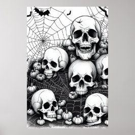 Halloween Skulls Horror, Spooky Bats Albtraum Poster