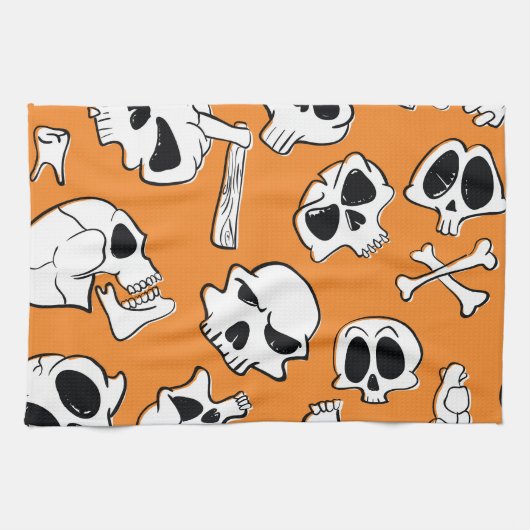 Halloween Skulls Knochen Doodle Muster Geschirrtuch (Horizontal)