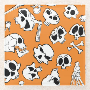 Halloween Skulls Knochen Doodle Muster Glasuntersetzer