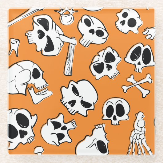 Halloween Skulls Knochen Doodle Muster Glasuntersetzer (Vorderseite)