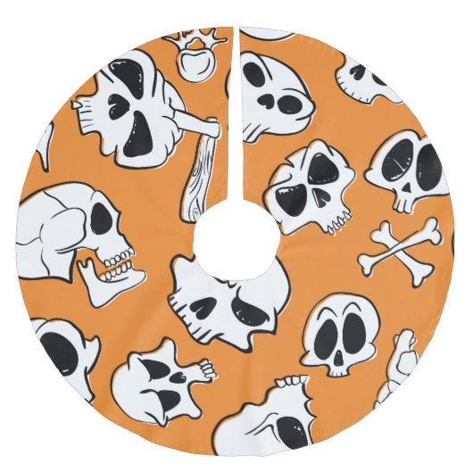 Halloween Skulls Knochen Doodle Muster Polyester Weihnachtsbaumdecke (Vorderseite)
