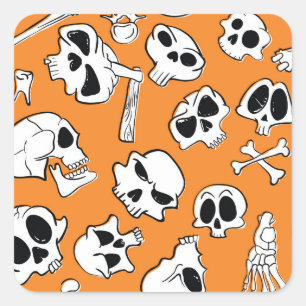 Halloween Skulls Knochen Doodle Muster Quadratischer Aufkleber