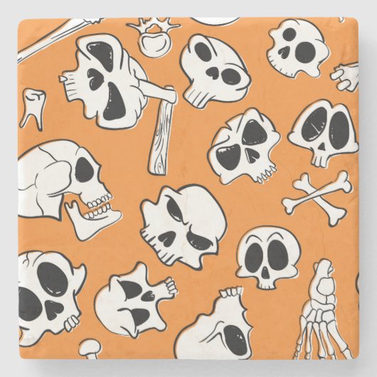 Halloween Skulls Knochen Doodle Muster Steinuntersetzer (Vorderseite)