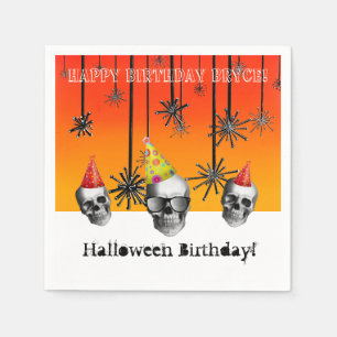 Halloween-Skulls mit Party-Hüten Serviette