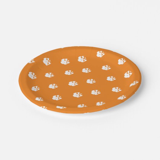 Halloween Skulls Muster orange weiß Pappteller (Schrägansicht)