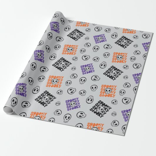 Halloween Skulls Nahtloses graues Wrapping Paper Geschenkpapier (Ungerollt)