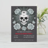 Halloween Skulls & Rose Party Anpassen Einladung (Stehend Vorderseite)