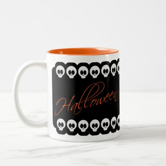 Halloween Skulls Schwarz-weiß & Orange Tasse (Links)