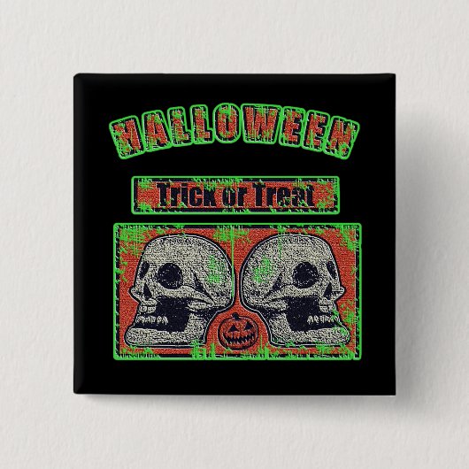 Halloween Skulls - Trick oder Treat getragen grün Button (Vorderseite)