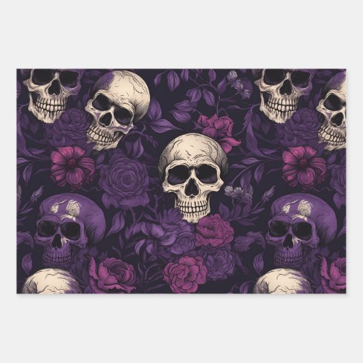 Halloween Skulls und Blume Geschenkpapier Set (Vorderseite)
