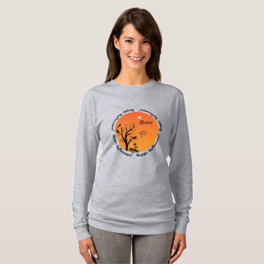 Halloween Sky, Black Birds in Tree Silhouette T-Shirt (Vorne ganz)