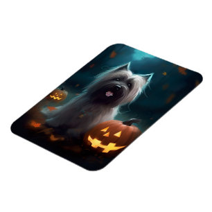 Halloween Skye Terrier mit Kürbissen Gruselig Magnet