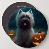 Halloween Skye Terrier mit Pumpkins Beängstigend Button (Vorne & Hinten)