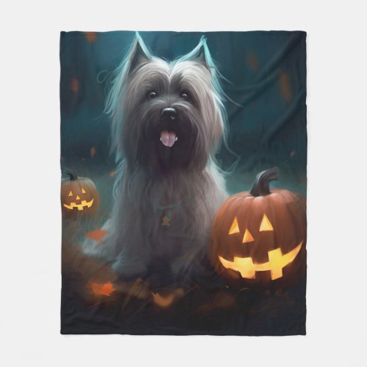 Halloween Skye Terrier mit Pumpkins Beängstigend Fleecedecke (Vorderseite)