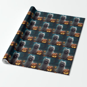 Halloween Skye Terrier mit Pumpkins Beängstigend Geschenkpapier
