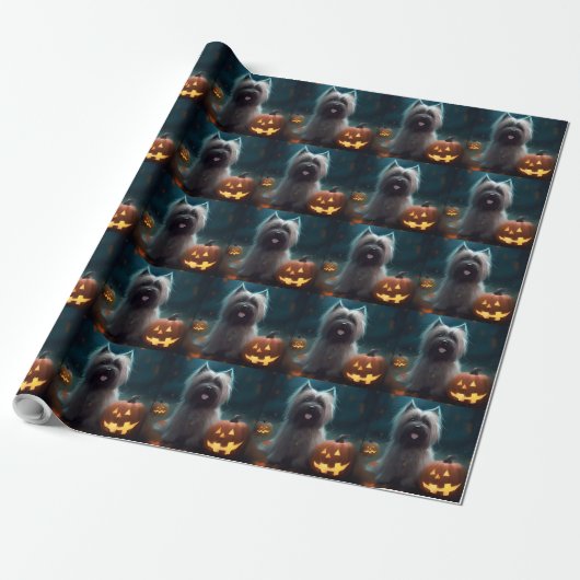 Halloween Skye Terrier mit Pumpkins Beängstigend Geschenkpapier (Ungerollt)