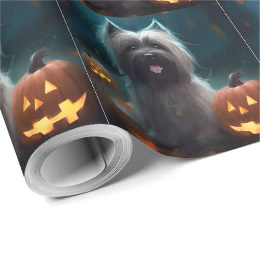 Halloween Skye Terrier mit Pumpkins Beängstigend Geschenkpapier (Rolleneckpunkt)