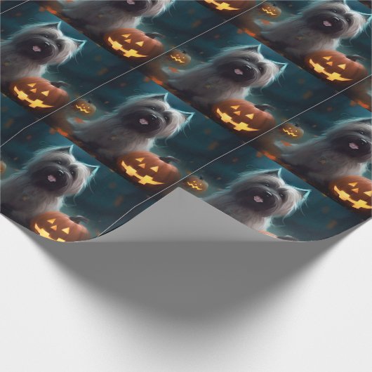 Halloween Skye Terrier mit Pumpkins Beängstigend Geschenkpapier (Ecke)