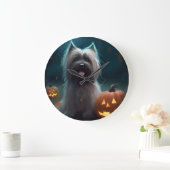 Halloween Skye Terrier mit Pumpkins Beängstigend Große Wanduhr (Zuhause)