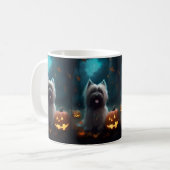 Halloween Skye Terrier mit Pumpkins Beängstigend Kaffeetasse (Vorderseite Links)