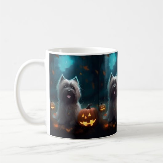 Halloween Skye Terrier mit Pumpkins Beängstigend Kaffeetasse (Links)