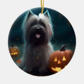 Halloween Skye Terrier mit Pumpkins Beängstigend Keramik Ornament (Vorne)