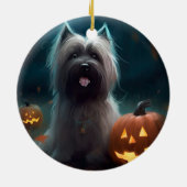 Halloween Skye Terrier mit Pumpkins Beängstigend Keramik Ornament (Hinten)