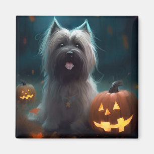 Halloween Skye Terrier mit Pumpkins Beängstigend Magnet