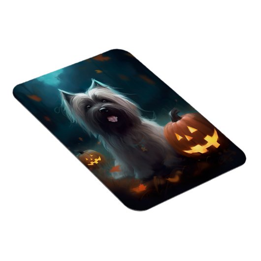 Halloween Skye Terrier mit Pumpkins Beängstigend Magnet (Rechte Seite)