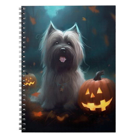Halloween Skye Terrier mit Pumpkins Beängstigend Notizblock (Vorderseite)