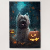 Halloween Skye Terrier mit Pumpkins Beängstigend Puzzle (Vertikal)