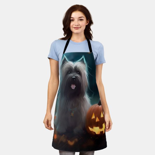 Halloween Skye Terrier mit Pumpkins Beängstigend Schürze (Getragen)
